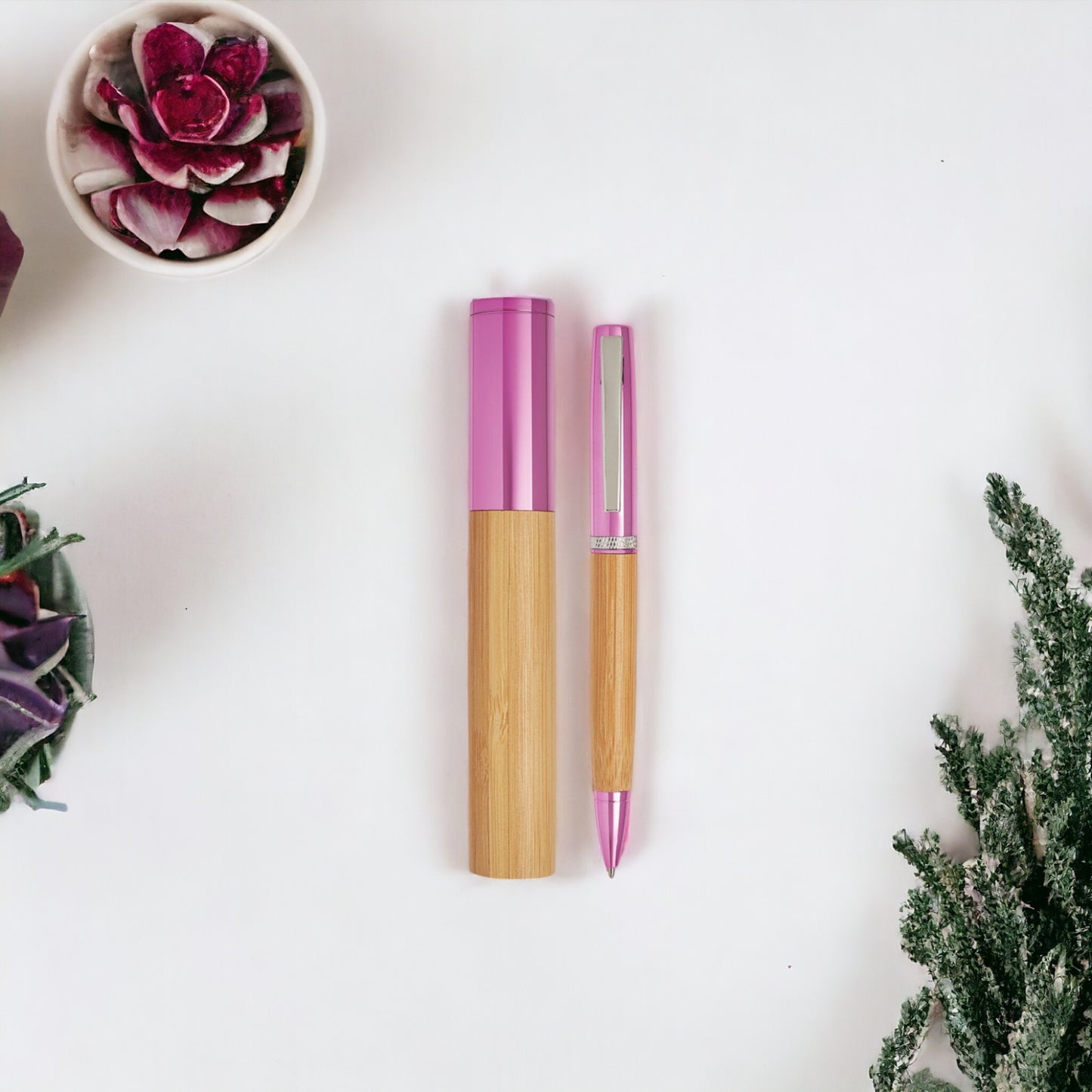 Penna a Sfera in Bamboo e Metallo con Incisione Personalizzata sul Tappo