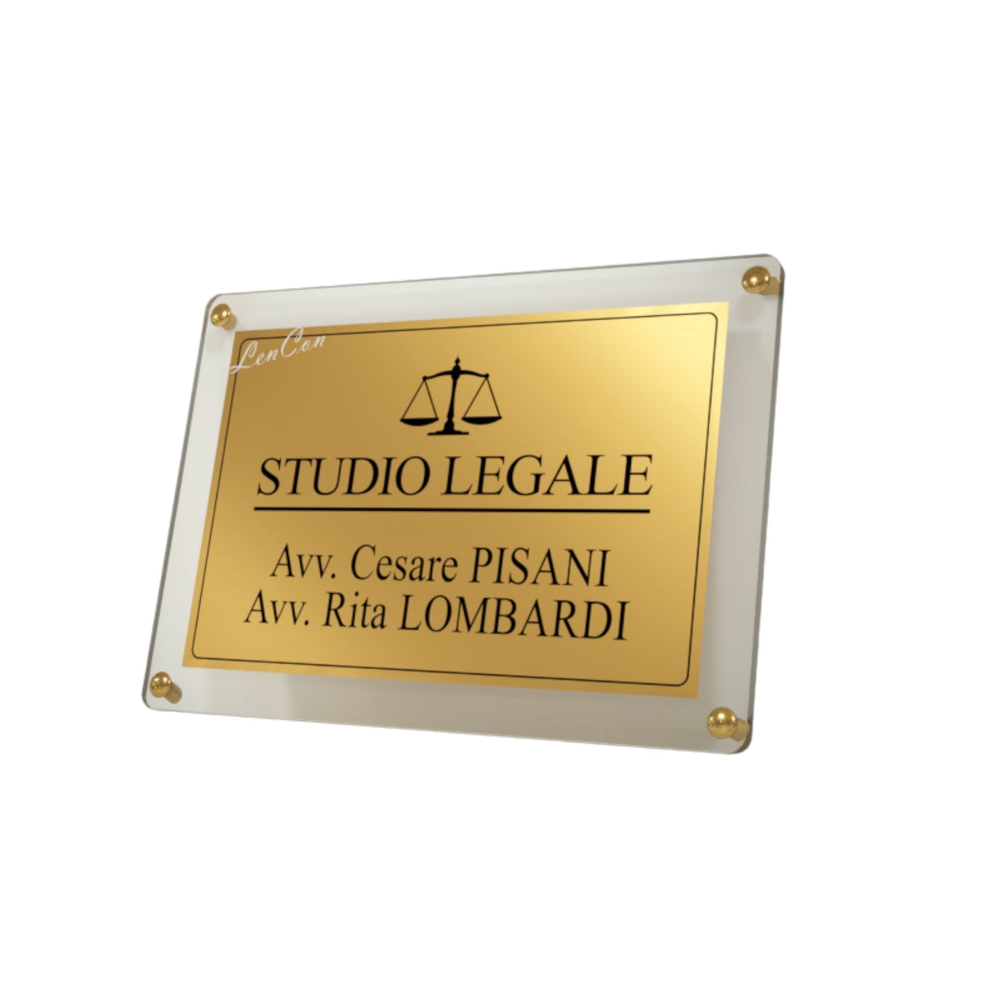 Targa Segnaletica in Ottone con Supporto in Plexiglas e Distanziali