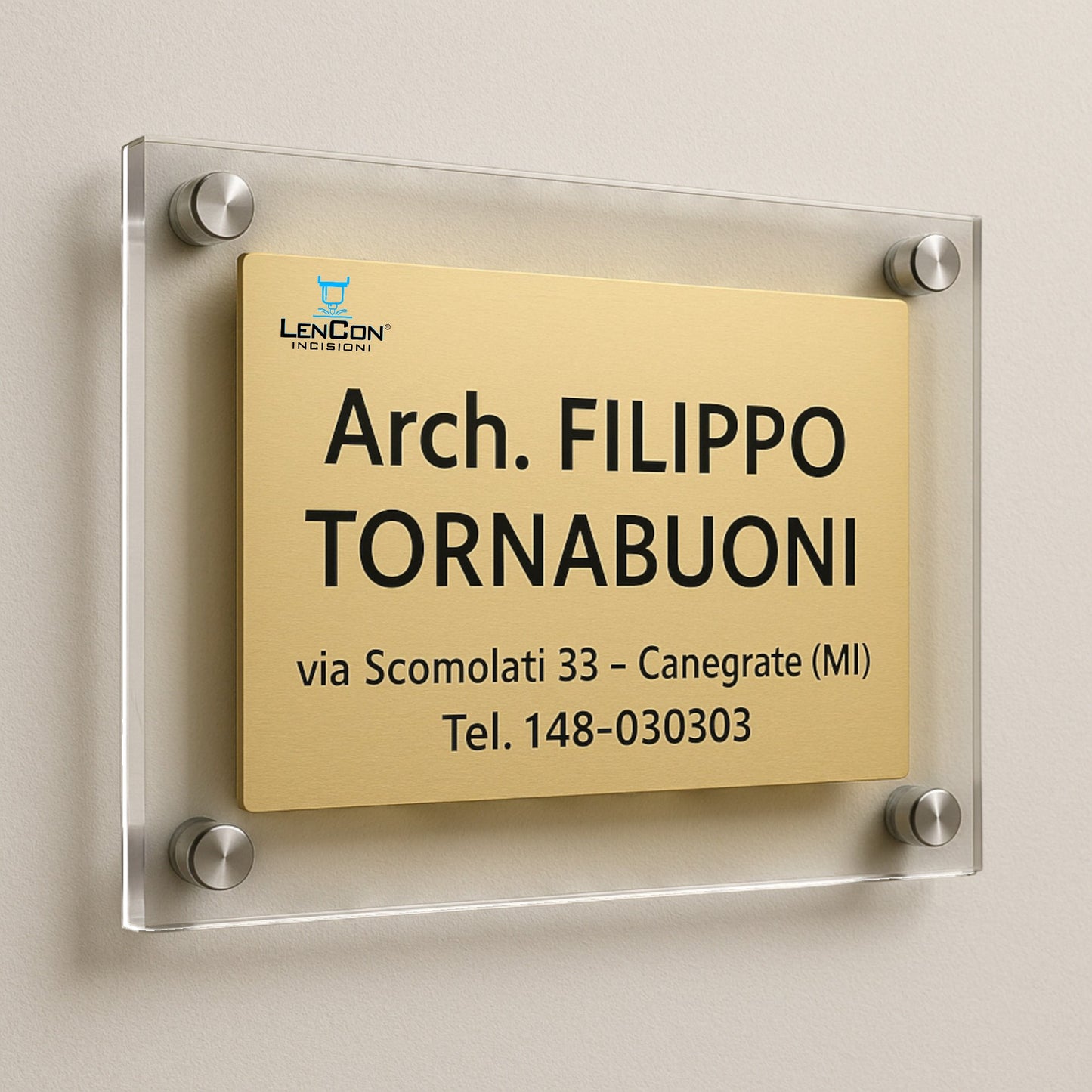 Targhe Professionali in Plexiglas e Alluminio color oro | Design Elegante con Distanziali