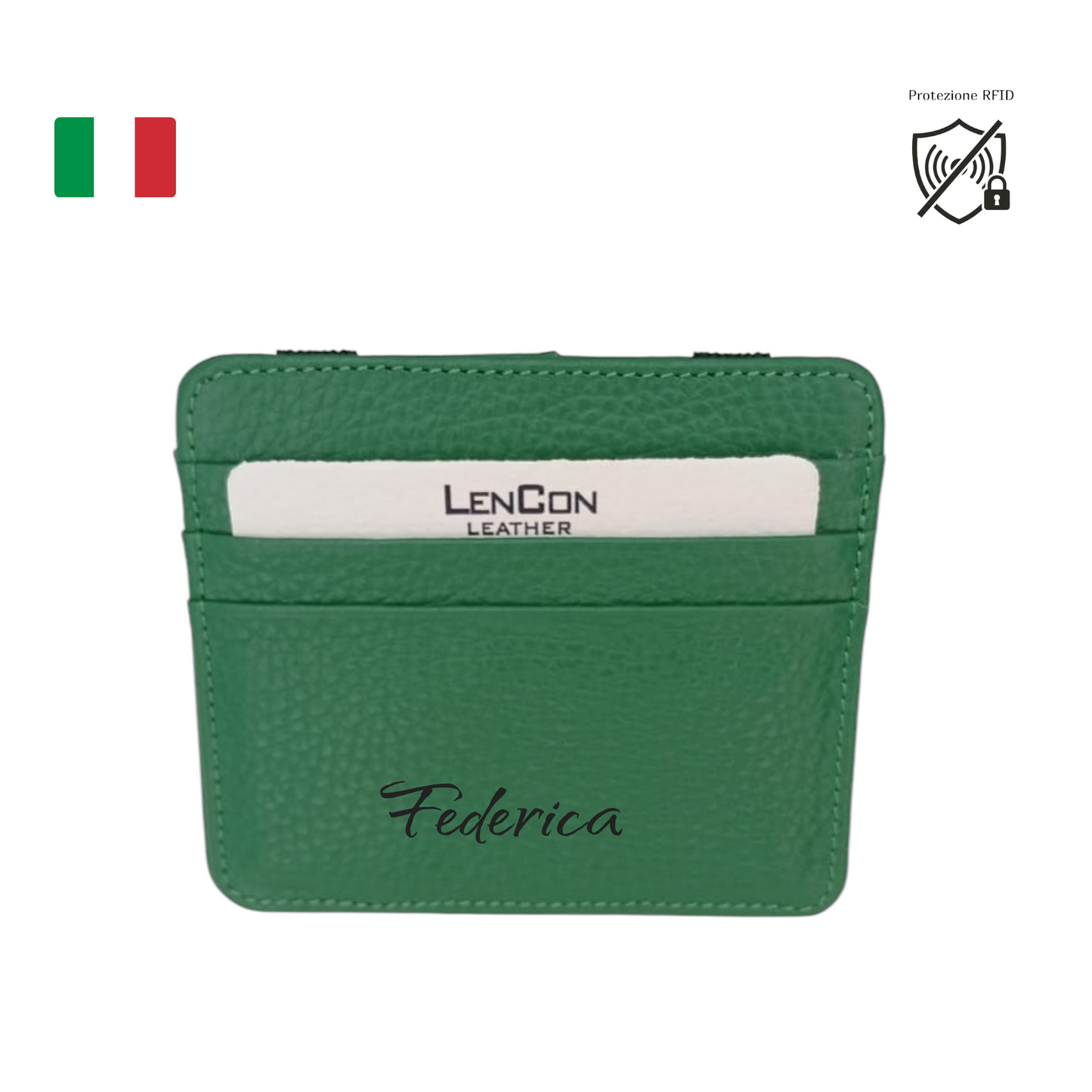 Portafoglio Magico in Vera Pelle Italiana Verde con Incisione Personalizzata