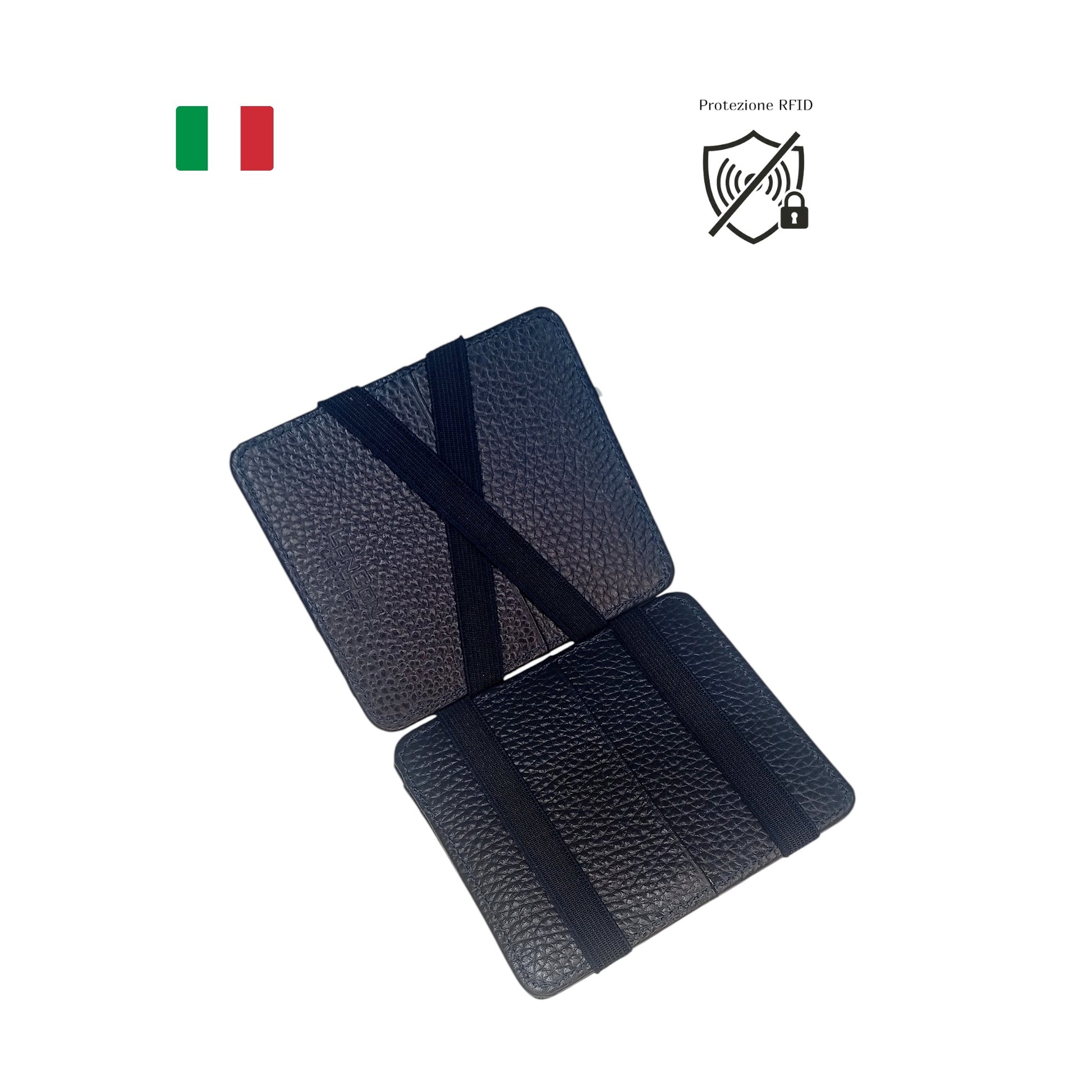 Portafoglio Magico Sottile in Pelle Toscana  BLU con Protezione RFID – Personalizzabile