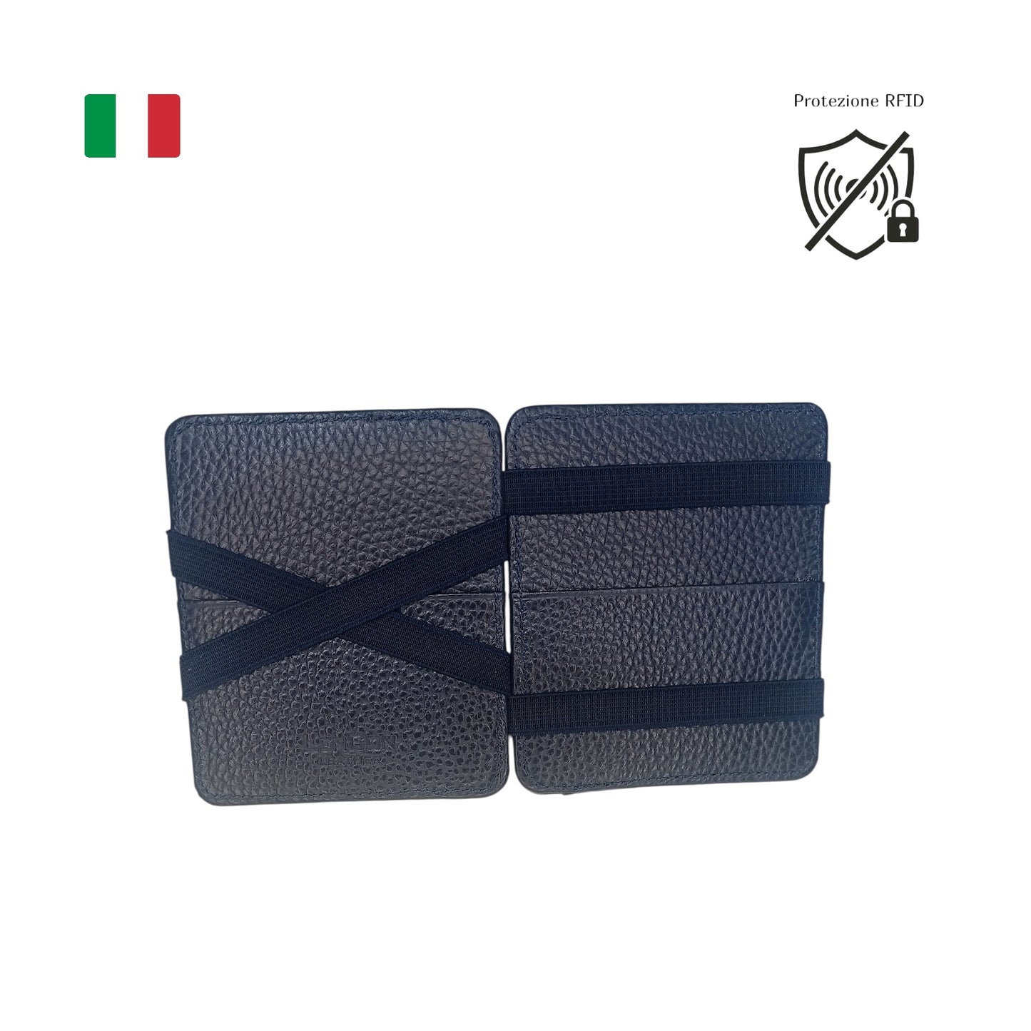 Portafoglio Magico in vera pelle italiana Blu con Incisione personalizzata