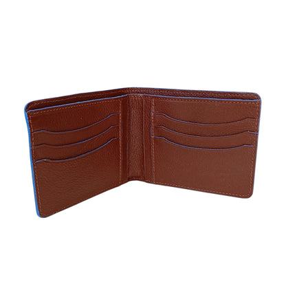 Portafoglio in vera pelle bovina italiana, 6 carte, tasche laterali e tramezza per banconote