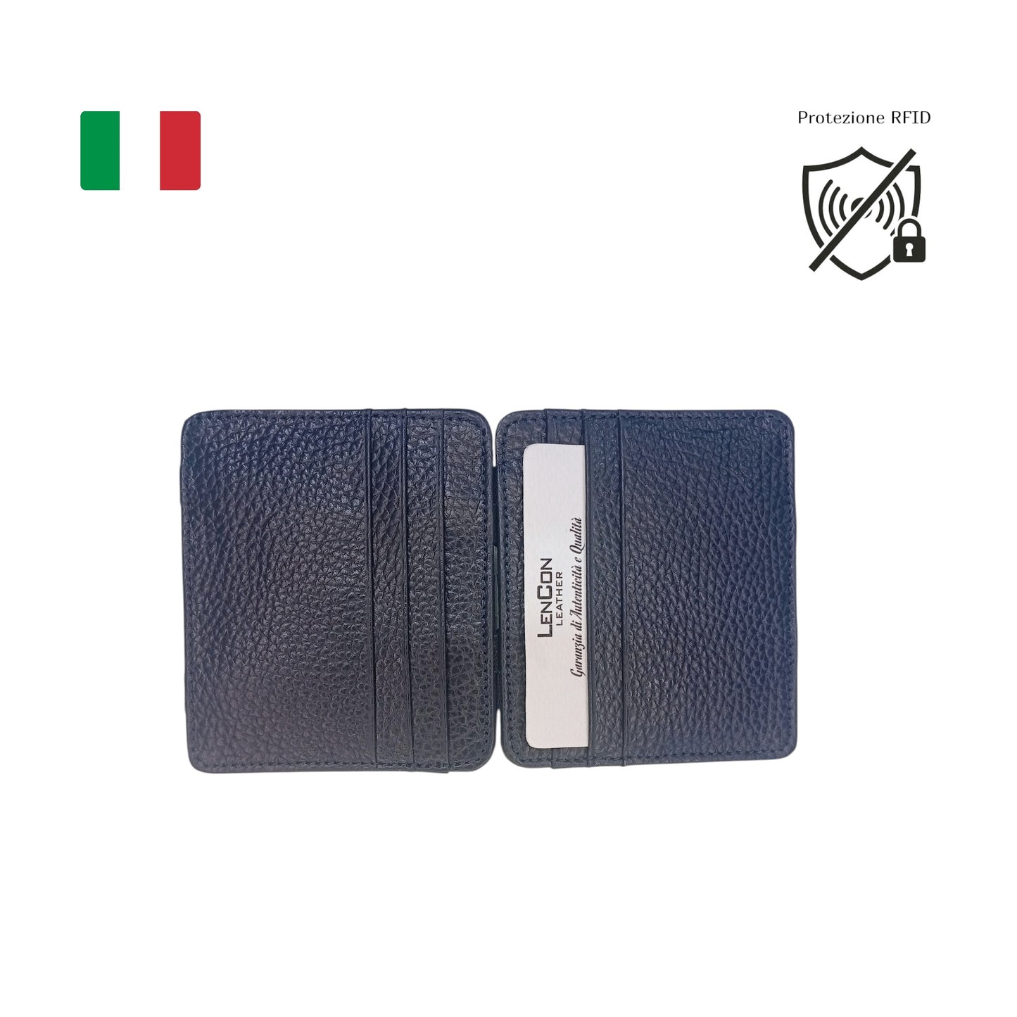 Portafoglio Magico Sottile in Pelle Toscana  BLU con Protezione RFID 