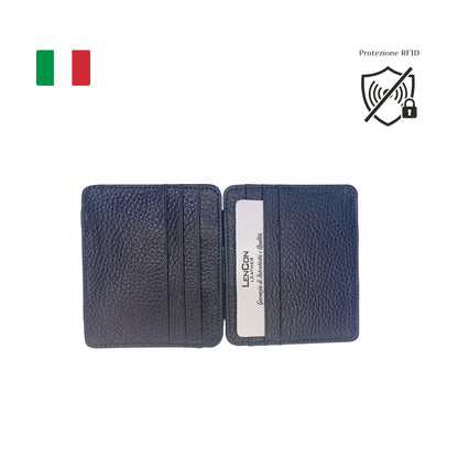 Portafoglio Magico Sottile in Pelle Toscana  BLU con Protezione RFID 