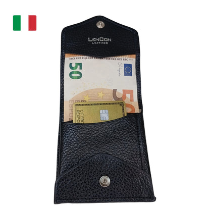 Portafoglio Essenzial in Vera Pelle Vegetale Italiana Nera Ultra Sottile
