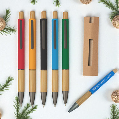 Penna a Sfera in Bambù e Alluminio Personalizzata | Set 20 pz. Regalo Aziendale