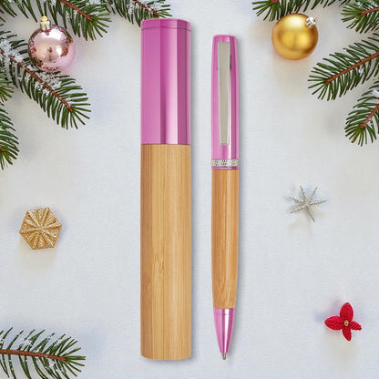Penna a Sfera in Bamboo e Metallo con Incisione Personalizzata sul Tappo
