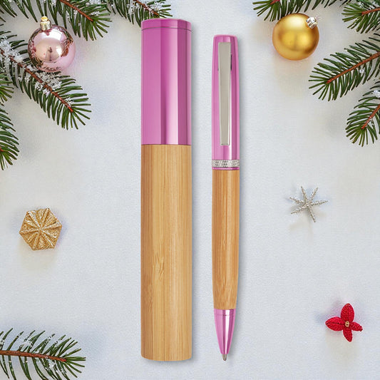 Penna a Sfera in Bamboo e Metallo con Incisione Personalizzata sul Tappo