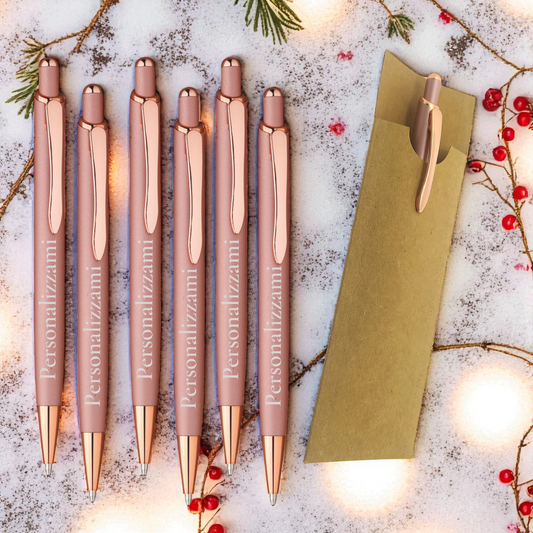 Gruppo 20 pezzi di Penna Personalizzata in Alluminio con Incisione Laser | Dettagli Oro Rosa