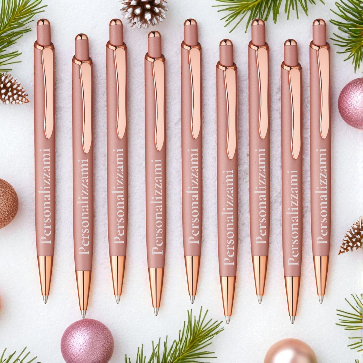 Gruppo 20 pezzi di Penna Personalizzata in Alluminio con Incisione Laser | Dettagli Oro Rosa