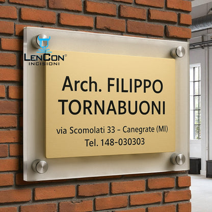 Targhe Professionali in Plexiglas e Alluminio color oro | Design Elegante con Distanziali