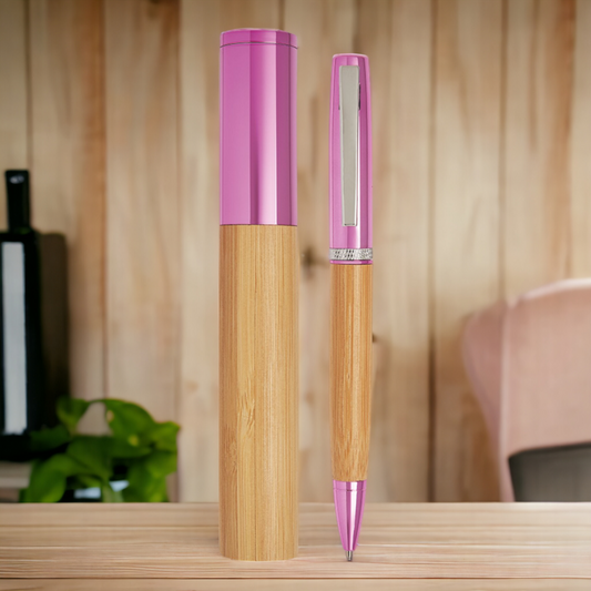 Penna a Sfera in Bamboo e Metallo con Incisione Personalizzata sul Tappo