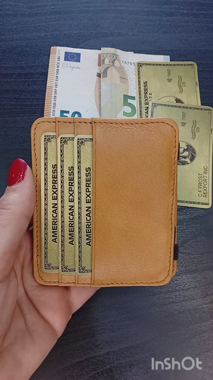 Portafoglio Magico RFID in vera pelle Toscana Gialla | Compatto e Personalizzato con Incisione