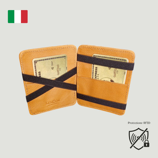 Portafoglio Magico RFID in vera pelle Toscana Gialla | Compatto e Personalizzato con Incisione