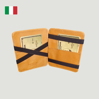 Portafoglio Magico RFID in vera pelle Toscana Gialla | Compatto e Personalizzato con Incisione