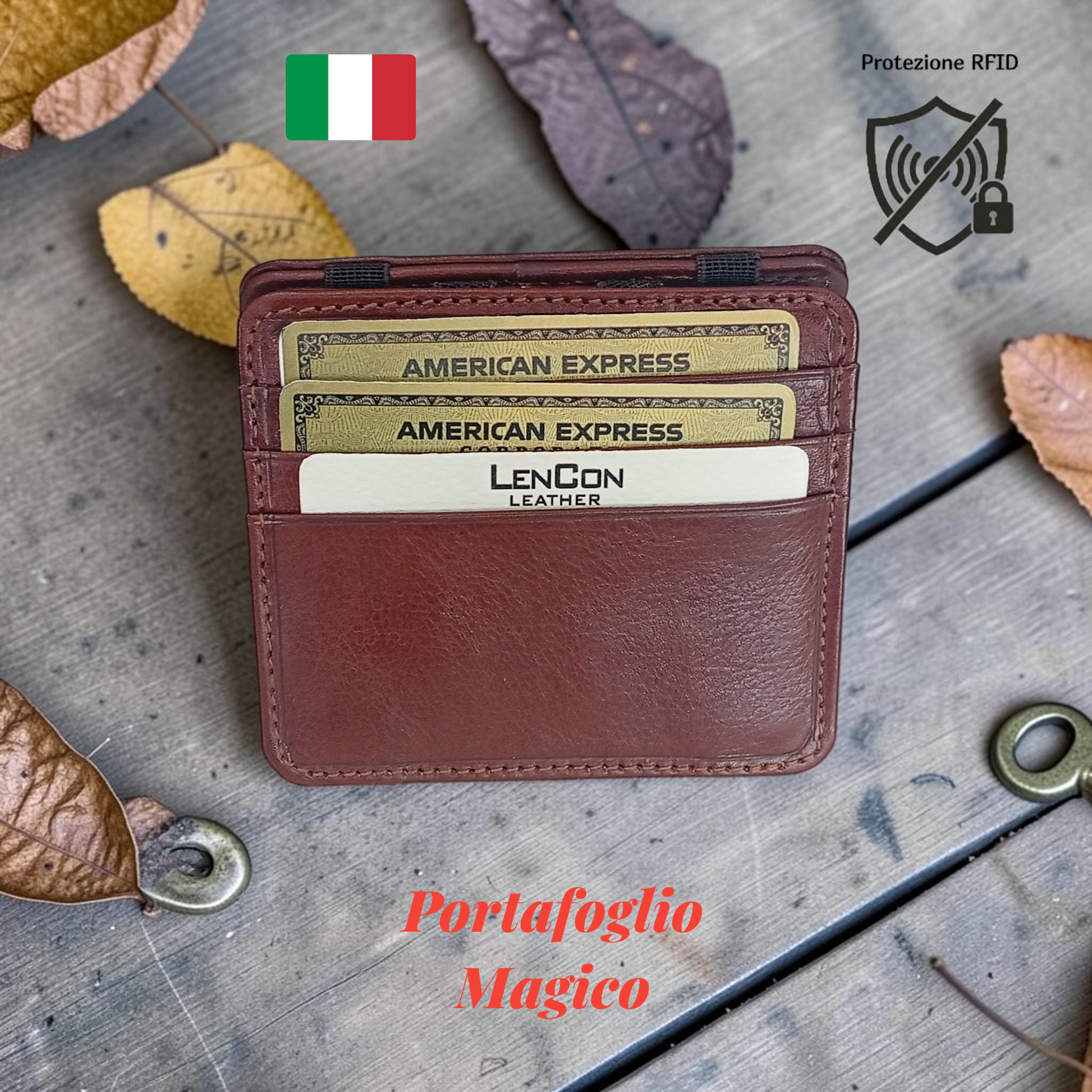 Portafoglio magico in vera pelle toscana con protezione RFID