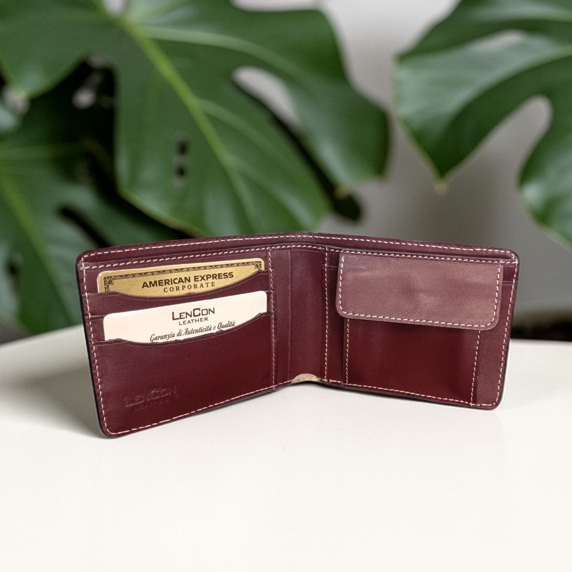 Portafoglio artigianale in pelle italiana colore Bordeaux fatto a mano