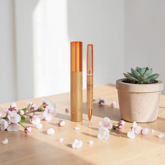 Penna Elegante in Bamboo Arancio con Nome Inciso - Idea Regalo Personalizzata