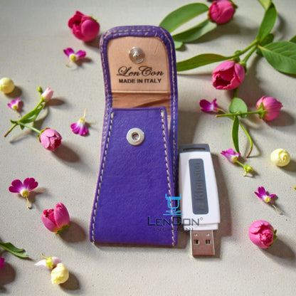Portachiavi Multiuso in Vero Cuoio Viola – Organizer USB o porta Telecomando – Made in Italy